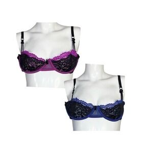 Oh La La Cheri 1 Blue and Black 1 Purple and Black Lace Shelf Bra